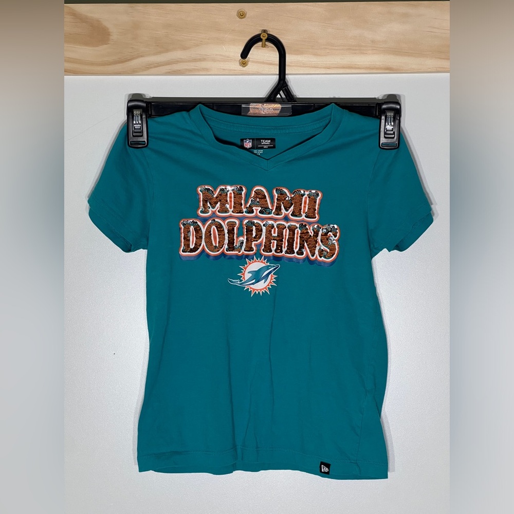NFL Team Apparel Miami Dolphins Girls T-Shirt 7/8 Sparkle